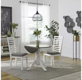 Bayview Textured White and Carbon Gray Upholstered 3 Piece Drop Leaf Dining Set