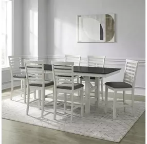 Bayview Textured White and Carbon Gray Upholstered 7 Piece Extendable Gathering Dining Set