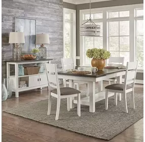 Bayview Textured White and Carbon Gray 5 Piece Extendable Dining Set