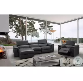 Allegra Slate Gray Leather Power Reclining LAF Sectional