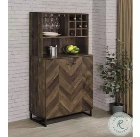 Mendoza Rustic Oak Herringbone And Gunmetal Wine Cabinet