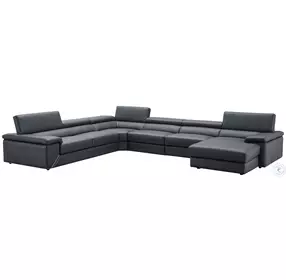 Kobe Premium Blue Gray Italian Leather RAF Sectional