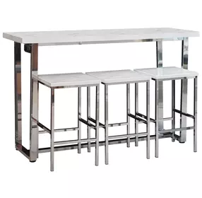 Marmot White Marble And Chrome 4 Piece Counter Height Dining Table Set