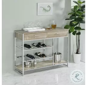 Melrose Gray Washed Oak And Chrome Bar Cabinet