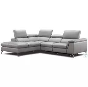 Viola Light Gray Leather Power Reclining LAF Sectional