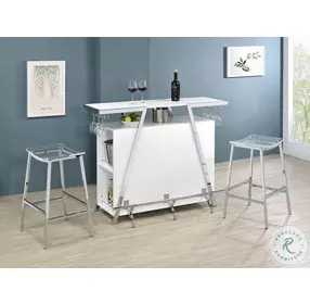 Araceli White High Gloss And Chrome Home Bar Table With Lighting