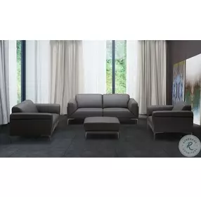 King Gray Leather Ottoman