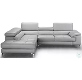 Olivia Light Gray Italian Leather RAF Sectional