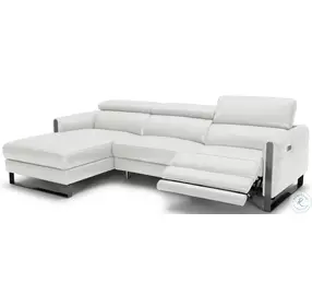 Vella Light Grey Italian Leather Power Reclining LAF Sectional