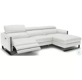 Vella Light Grey Italian Leather Power Reclining RAF Sectional