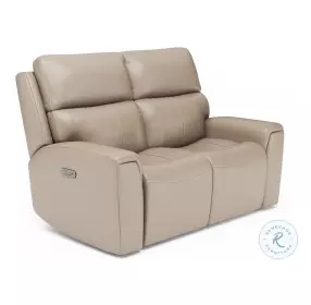 Jarvis Parchment Leather Power Reclining Loveseat With Power Headrest And Footrest