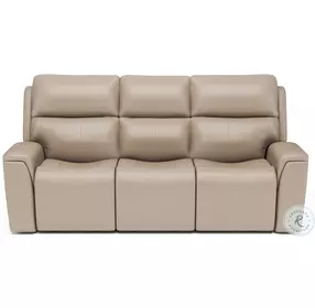 Jarvis Parchment Leather Power Reclining Sofa With Power Headrest And Footrest