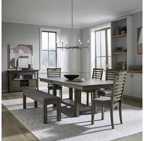 Bayview Sandstone and Gray Upholstered 6 Piece Extendable Dining Set