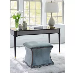 Merino Carlyle Green Upholstered Square Ottoman with Nailhead Trim