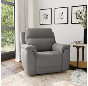Sawyer Light Gray Leather Power Recliner With Power Headrest And Lumbar