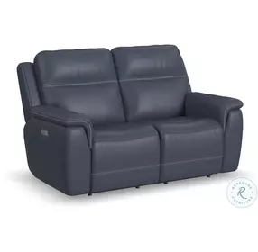Sawyer Marine Blue Leather Power Reclining Loveseat With Power Headrest And Lumbar