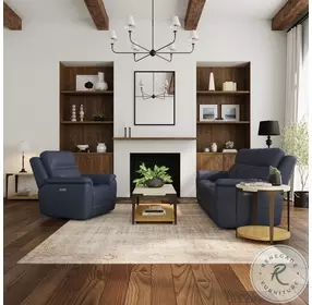 Sawyer Marine Blue Leather Power Reclining Sofa With Power Headrest And Lumbar