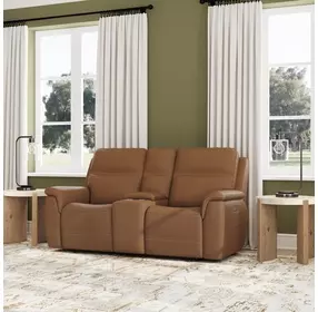 Sawyer Harvest Leather 77" Zero Gravity Power Reclining Loveseat with Console and USB Charging