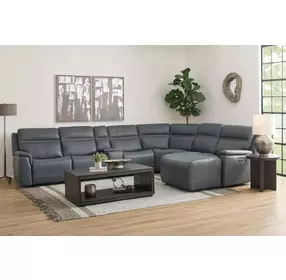 Sawyer Marine Leather 7 Piece Modular Zero Gravity Power Reclining Sectional with Power Lumbar and USB Charging