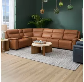 Sawyer Harvest Leather 6 Piece Modular Zero Gravity Power Reclining Sectional with Power Lumbar and USB Charging