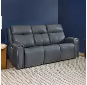 Warren Gray Leather 87" Zero Gravity Power Reclining Sofa with Power Lumbar and USB Charging
