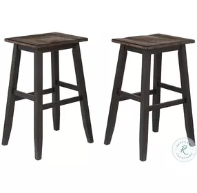 Ashford Black And Rustic Walnut 30" Saddle Bar Stool Set Of 2