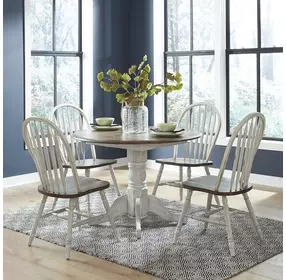 Pine Crossing White and Antique Honey 5 Piece Drop Leaf Dining Set