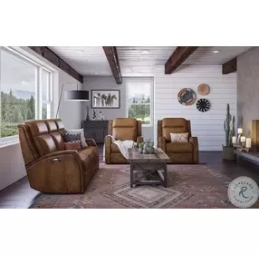 Mustang Brown Leather Power Reclining Sofa With Power Headrest And Footrest