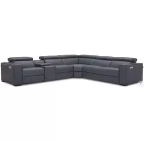 Picasso Blue Grey Top Grain Leather Power Reclining Sectional