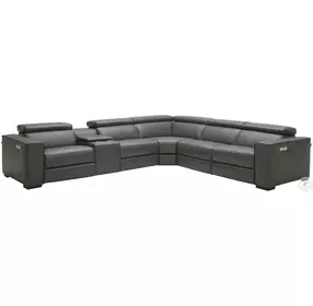 Picasso Dark Grey Top Grain Leather Power Reclining Sectional