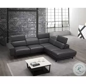 Davenport Slate Grey Top Grain Leather RAF Sectional
