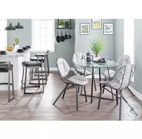 Wired Black Metal With Light Grey Faux Leather Cushions Dining Chair Set Of 2