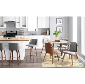 Toriano Walnut And Grey Fabric With Round Chrome Footrest Counter Height Stool Set Of 2