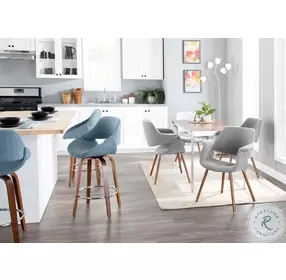 Fabrico Walnut And Blue Fabric Swivel Counter Height Stool Set Of 2