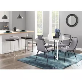 Cosmo Chrome And White Marble Dining Table