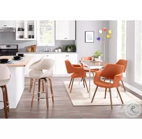 Fabrico Walnut And Cream Swivel Counter Height Stool Set Of 2 with Round Footrest