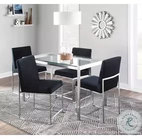 Fuji Black High Back Velvet And Brushed Stainless Steel Dining Chair Set Of 2