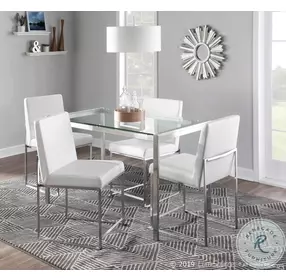 Fuji White High Back And Brushed Stainless Steel Dining Chair Set Of 2