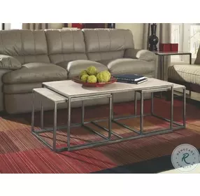 Modern Basics Natural Travertine And Grey Rectangular End Table