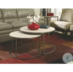 Modern Basics Natural Travertine And Grey Round Cocktail Table