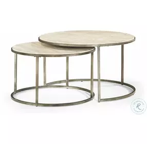 Modern Basics Natural Travertine And Grey Round Occasional Table Set