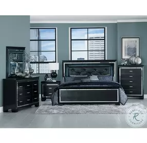 Allura Black California King Upholstered Panel Bed
