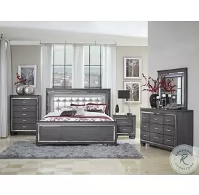 Allura Gray King Upholstered Panel Bed