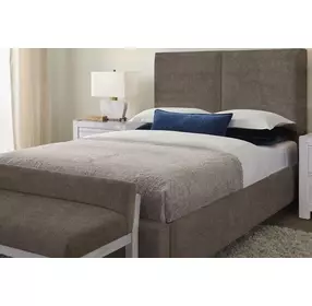 Joinery Espresso Oak and Brindle Gray Performance Fabric Queen Upholstered Panel Bed
