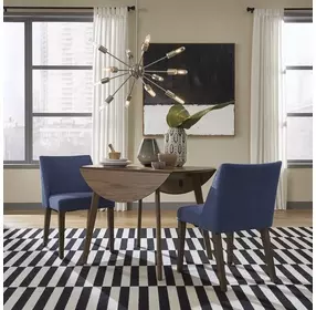 Space Savers Satin Walnut and Denim Blue Upholstered 3 Piece Extendable Drop Leaf Dining Set