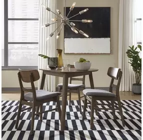 Space Savers Satin Walnut and Gray Upholstered 4 Piece Triangle Dining Set