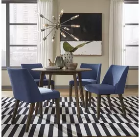 Space Savers Satin Walnut and Denim Blue Upholstered 5 Piece Extendable Drop Leaf Dining Set
