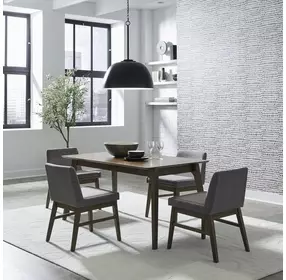 Space Savers Satin Walnut and Gray Upholstered 5 Piece Extendable Leg Base Dining Set