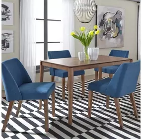 Space Savers Satin Walnut and Denim Blue Upholstered 5 Piece Rectangular Dining Set