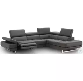 The Annalaise Dark Gray Italian Leather Reclining RAF Sectional